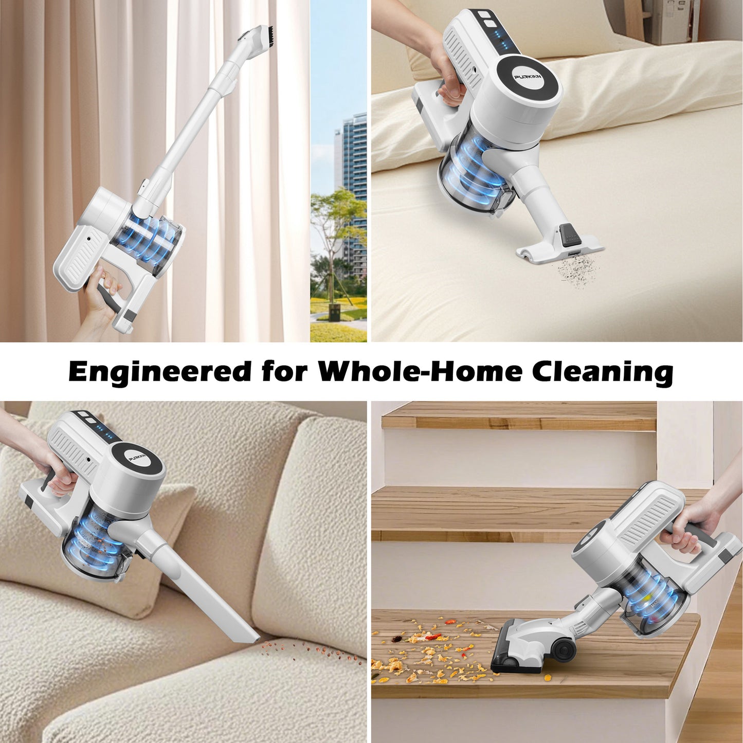 PURKINN Cordless Vacuum Cleaner with 200W Brushless Motor, 28000Pa Strong Suction, 3 Modes, Lightweight Handheld Vacuum for Home, Car, Hard Floor, Carpet, B8
