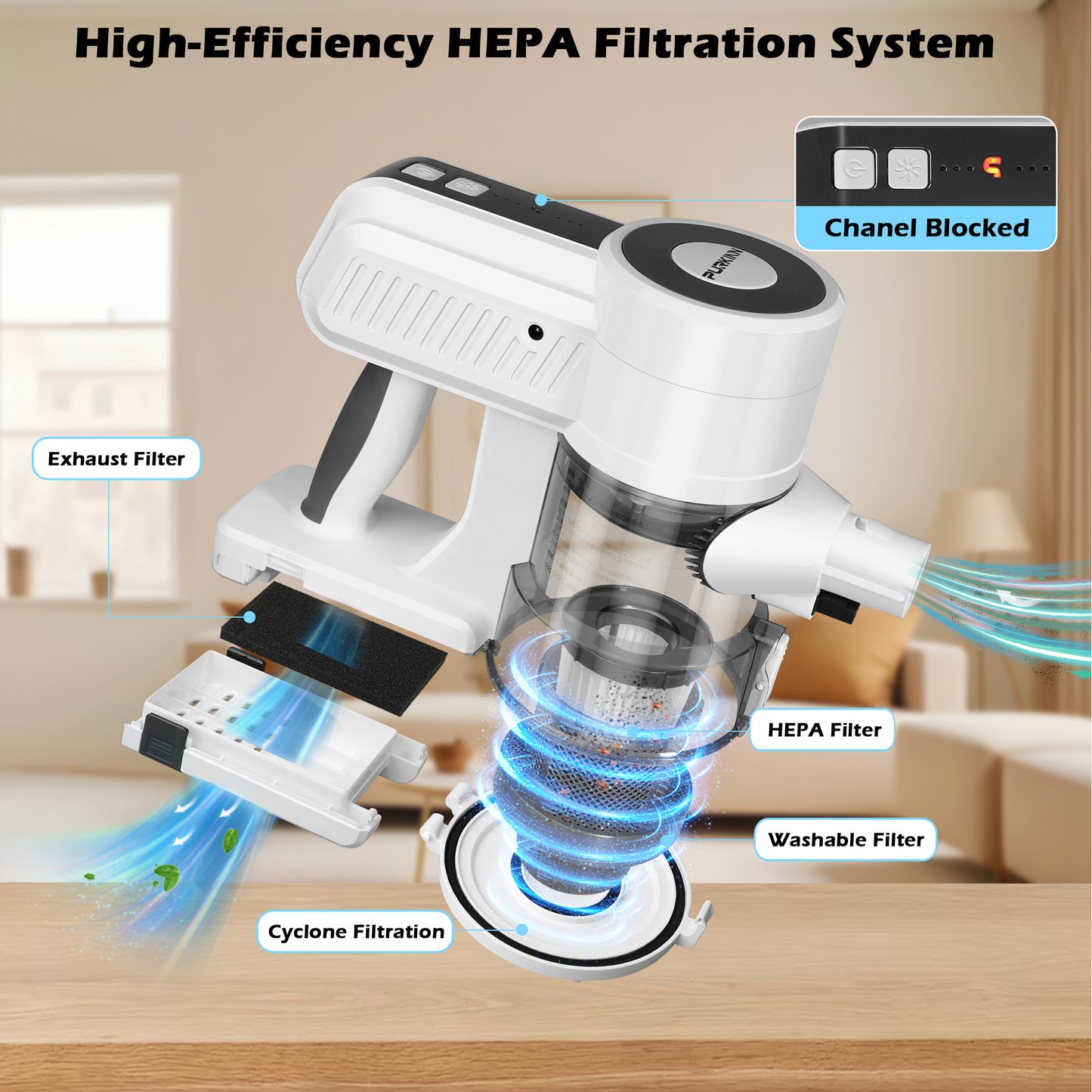 PURKINN Cordless Vacuum Cleaner with 200W Brushless Motor, 28000Pa Strong Suction, 3 Modes, Lightweight Handheld Vacuum for Home, Car, Hard Floor, Carpet, B8