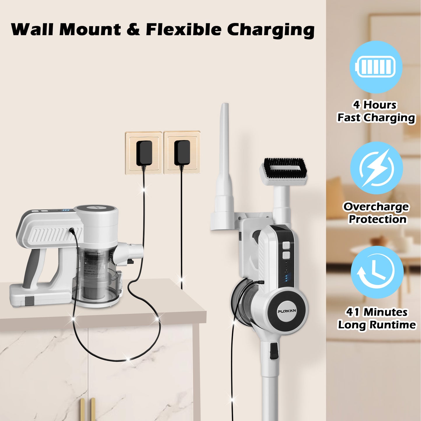 PURKINN Cordless Vacuum Cleaner with 200W Brushless Motor, 28000Pa Strong Suction, 3 Modes, Lightweight Handheld Vacuum for Home, Car, Hard Floor, Carpet, B8
