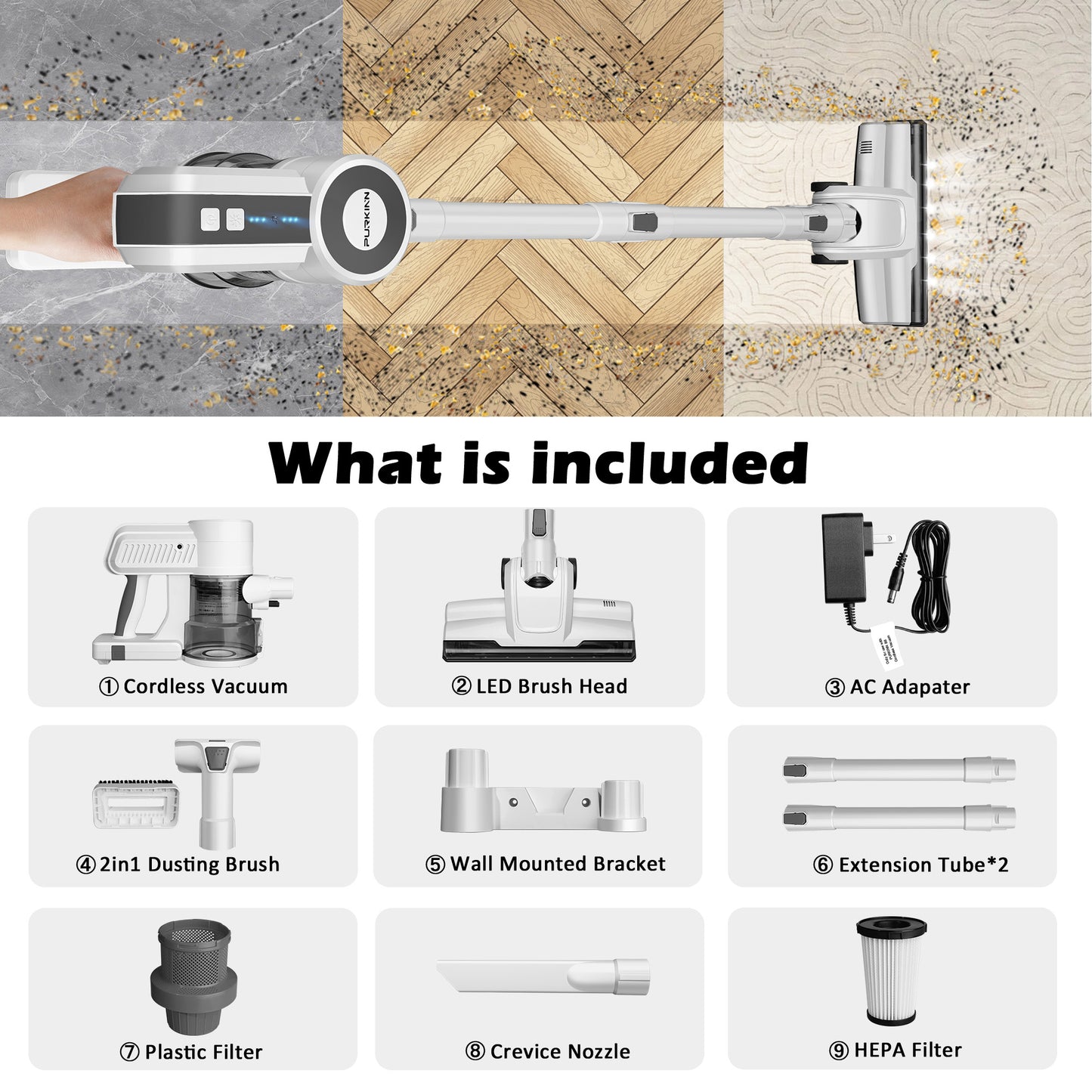 PURKINN Cordless Vacuum Cleaner with 200W Brushless Motor, 28000Pa Strong Suction, 3 Modes, Lightweight Handheld Vacuum for Home, Car, Hard Floor, Carpet, B8